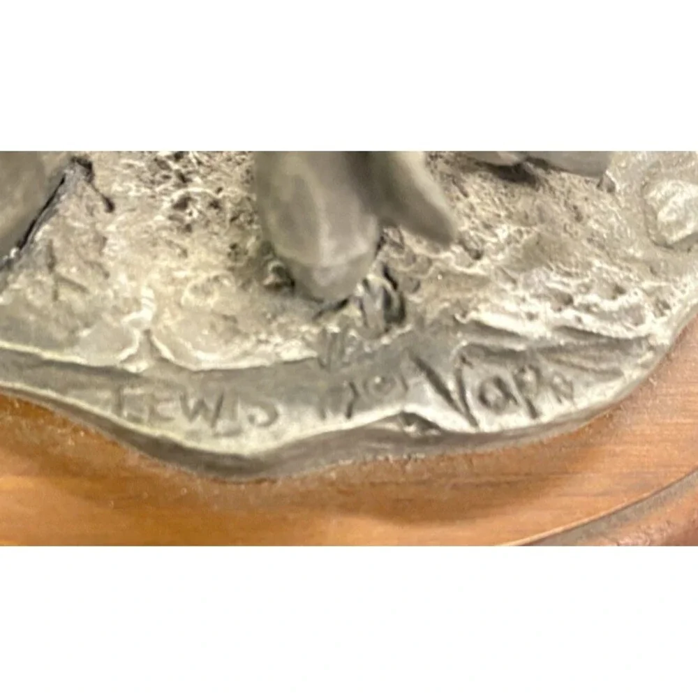 Vintage Pewter Cowboy Figurine Mounted On Wood W Canteen 1 Hand Lewis N Vapn